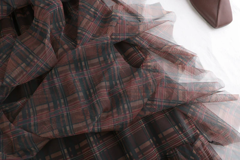 

F183 Autumn Winter Elastic Waist Multi-layer Mesh Women Skirt High Waist Vintage Mid-Length Skirt Women