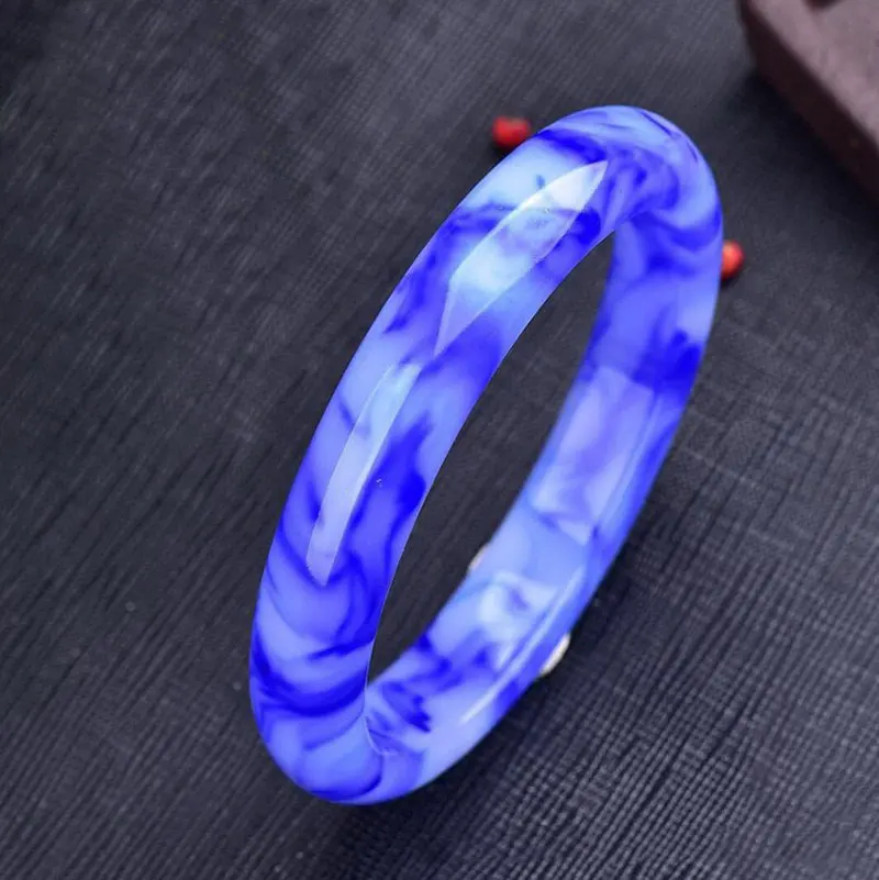 

Natural Xinjiang Hetian jade blue and white porcelain women's floating flower bracelet jewelry gift