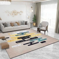modern light luxury rug deep dark green light yellow geometric carpet living room bedroom bed blanket balcony floor mat