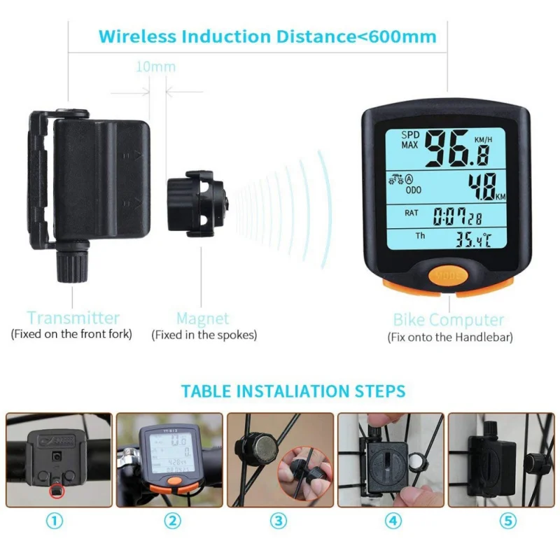 

1Pc Bike Computer Bicycle Speedometer Cycling Odometer Speeding Alert Stopwatch Waterproof 4 Line Display With Backlight