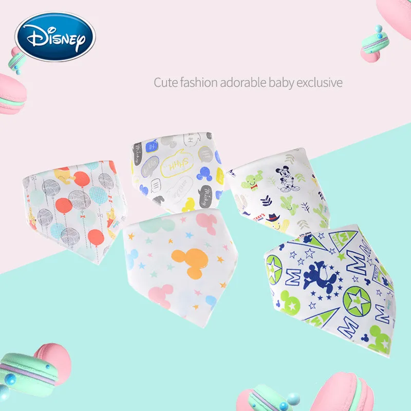 Disney 5pcs/box baby cartoon saliva towel cotton print Mickey bib double triangle eat | Детская одежда и обувь