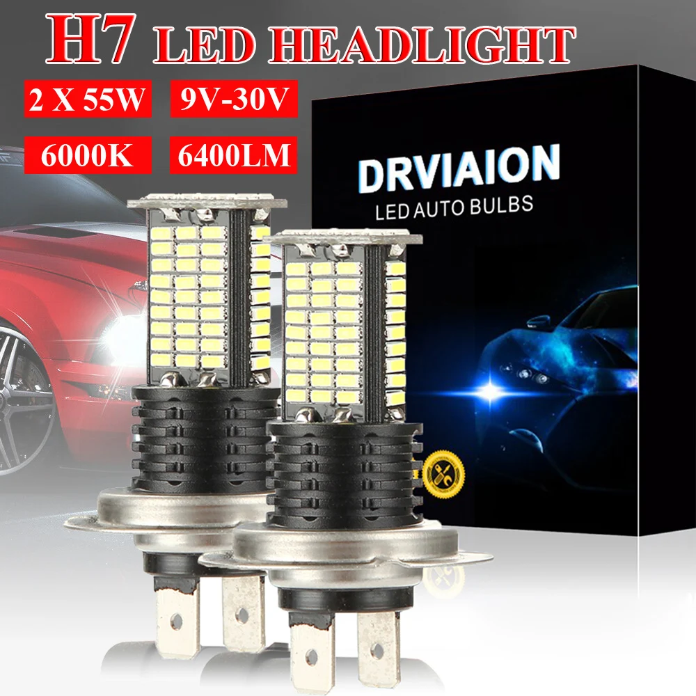 

2Pcs H7 110W LED Car Headlight Car Front Bulb Super Bright White Beam 6000K 12V 24V Car Modeling Fog Light Kit