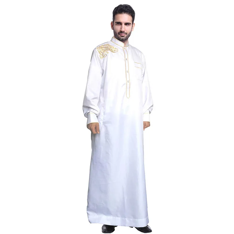 Jubba tobe для мужчин мусульманская одежда взрослых Дубай Кафтан вышивка Арабский
