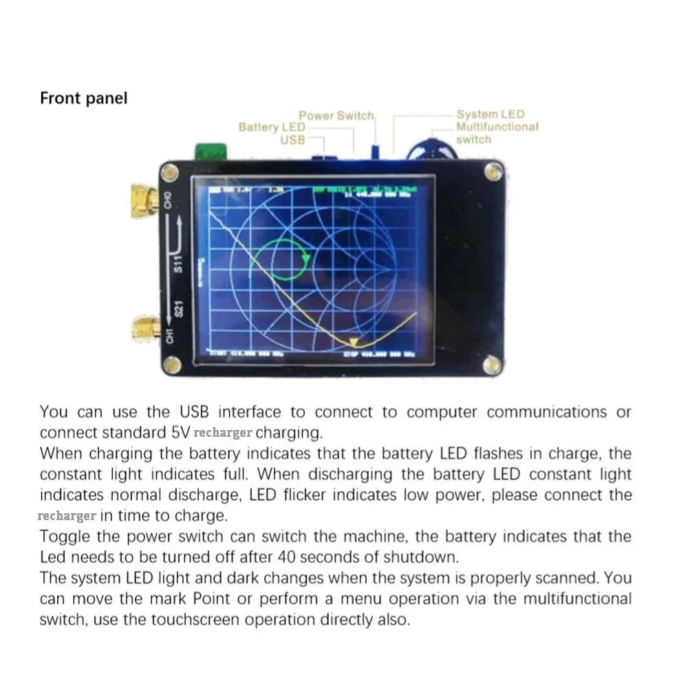 NanoVNA 50KHz-900MHz Vector Network Analyzer Digital Touching Screen Shortwave MF HF VHF UHF Antenna Standing Wave |