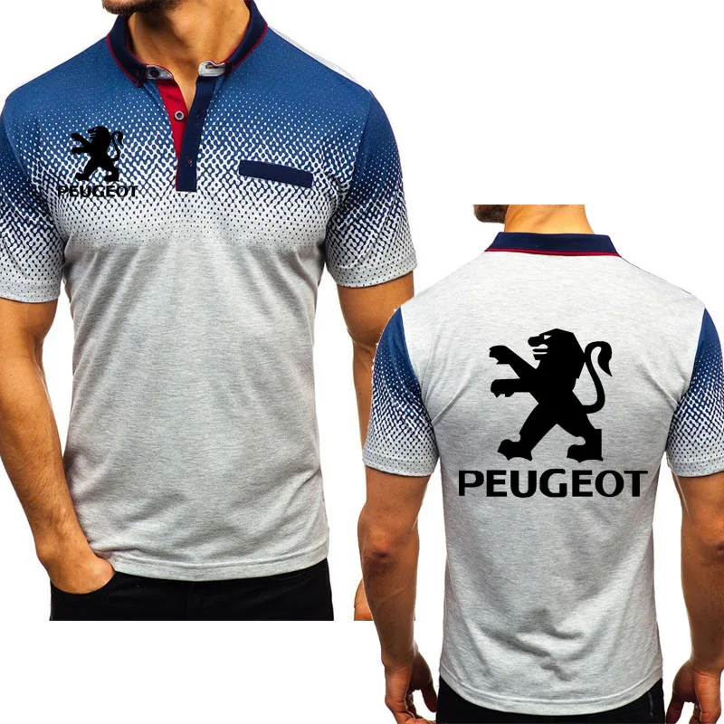

New Peugeot Car Logo Printing Summer Fashion Casual Gradient Men's Short Sleeve Lapel Cotton High quality Men's Polo shirt 8