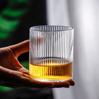 japanese creative glass cup juice drink coffee cup vertical pattern transparent whisky glass handmade