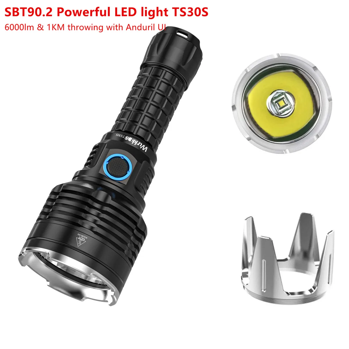 

Wurkkos TS30S USB C Rechargeable 21700 Flashlight SBT90.2 Powerful LED Light 6000lm with Extra Stainless Bezel Anduril Version
