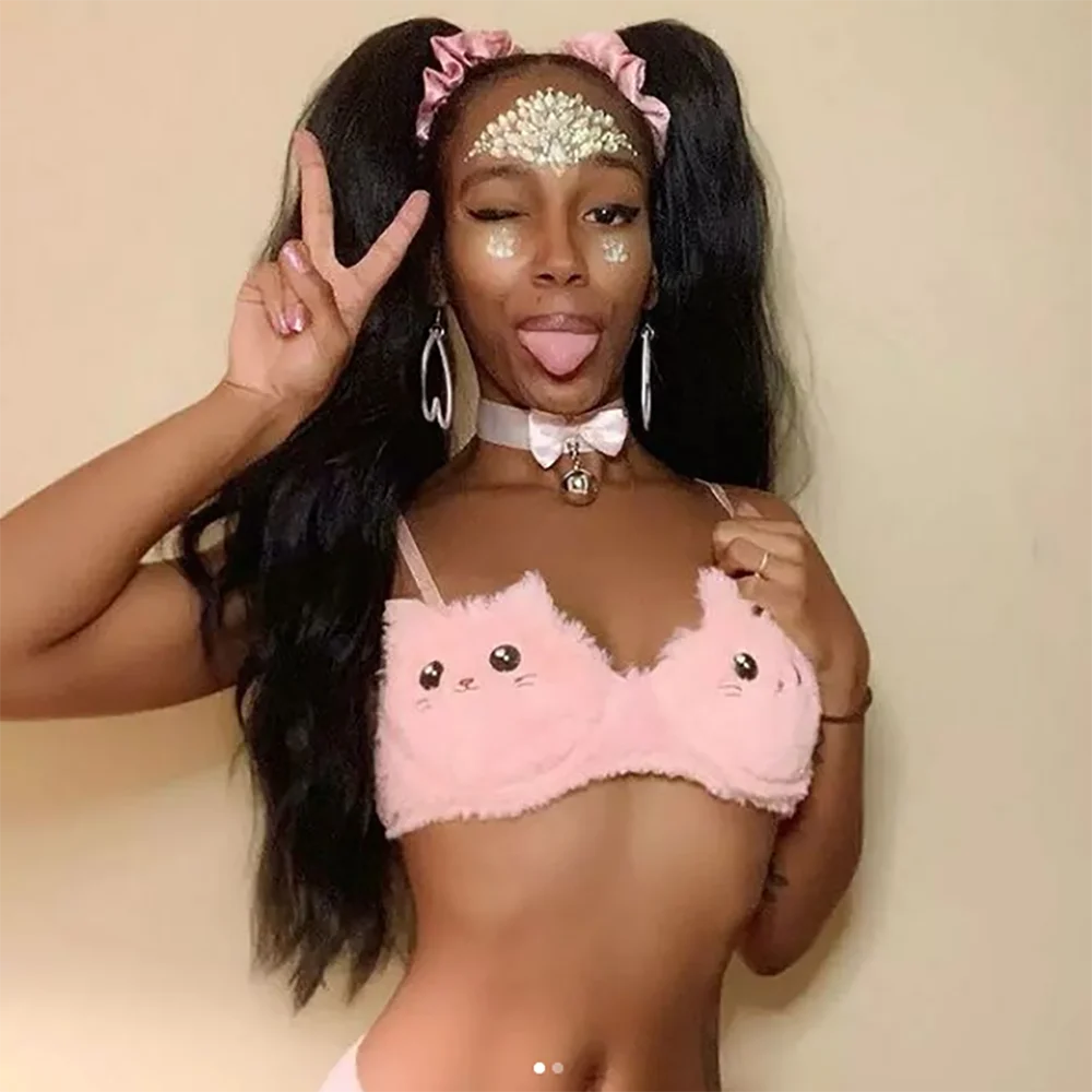 

Sweet Pink Soft Plush Embroidery Bra Suit 2pcs Kawaii Cartoon Animie Underwear Cute Cat Face Lingerie For Teenagers 2021 Hot