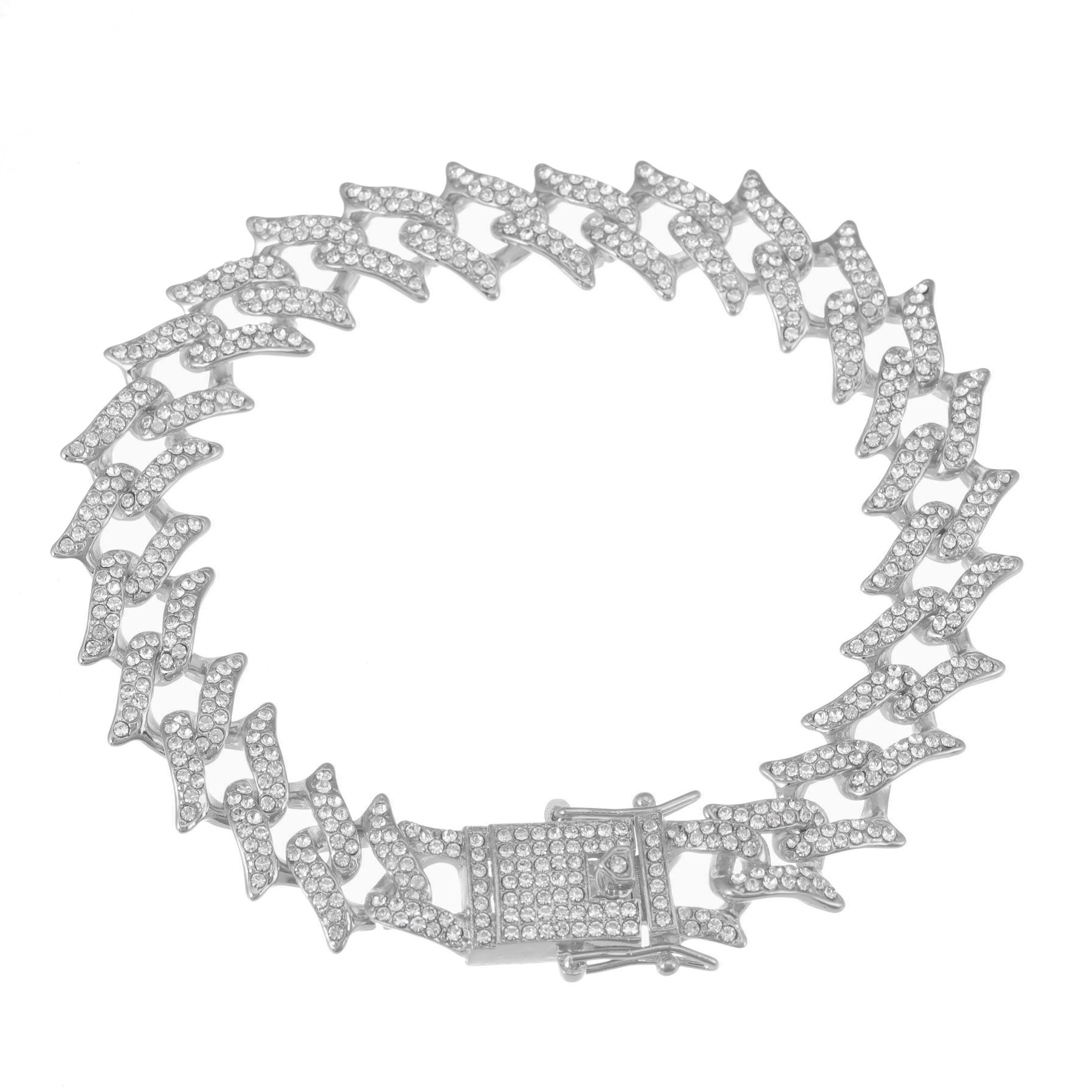 Браслет мужской из кубинской цепи Майами сверкающая цепь с зубцами полностью