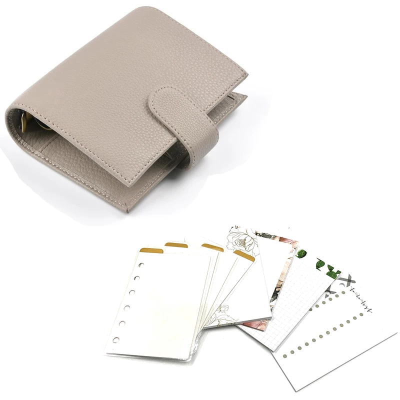 Beige color set Fromthenon натуральная кожа блокнот A7 строгальный Органайзер латунный Биндер мини-ежедневник из воловьей кожи дневник большой карман - Цвет: Beige color set