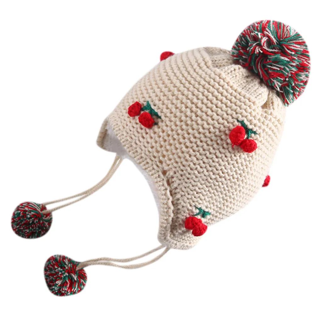 Теплая мультяшная шапка-клубника с помпоном для волос детская зимняя Милая шапка