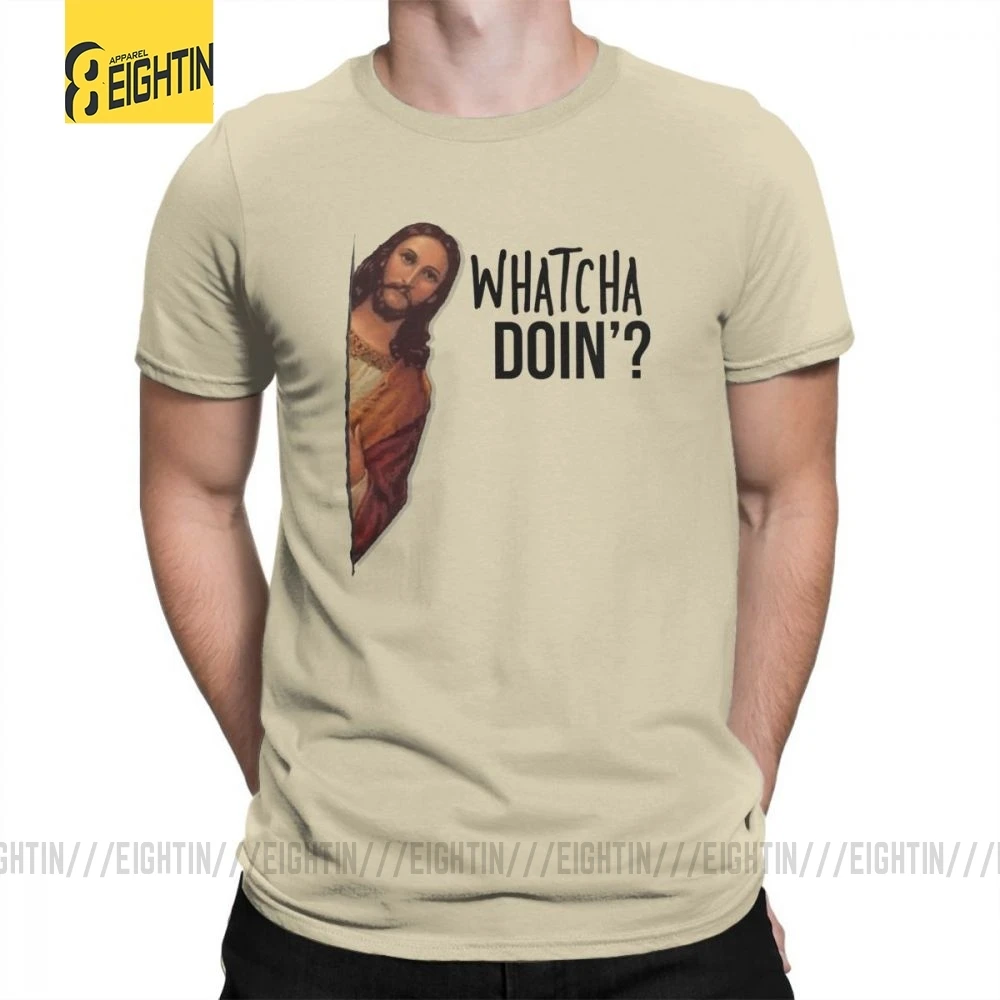 Футболки с надписью «Jesus Is Watching Meme», уникальные мужские футболки из хлопка, футболка с круглым вырезом и коротким рукавом, большие размеры, Новинка - Цвет: Хаки