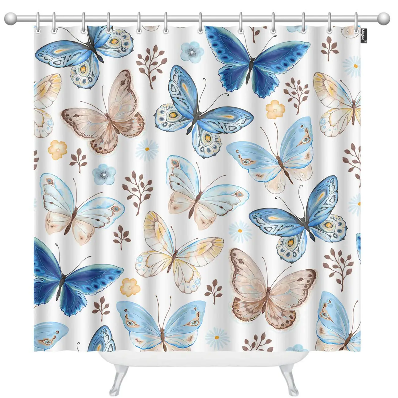 

Colorful Butterfly Shower Curtains Blue Yellow and Brown Flying Butterflies Seamless Pattern Decorative Bathroom Waterproof