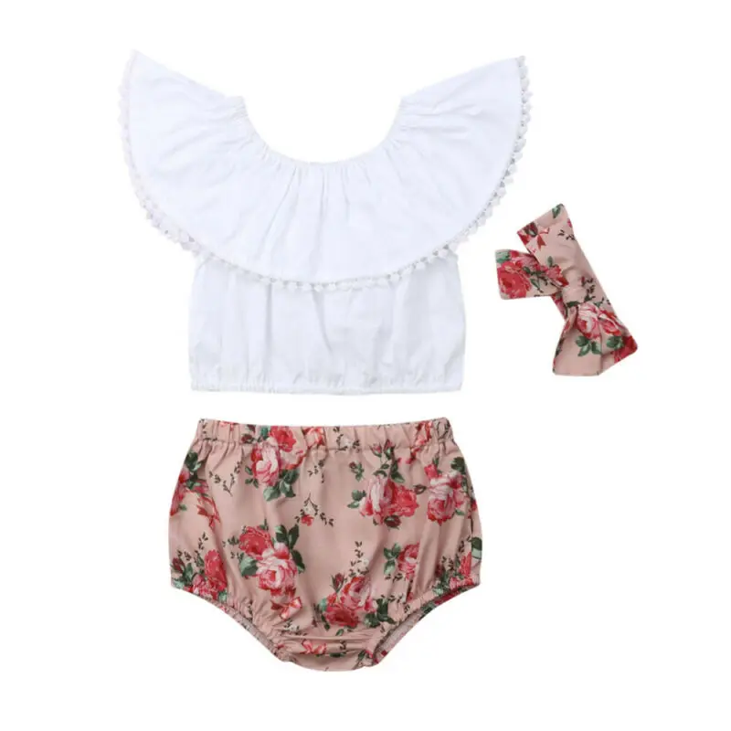 

US Newborn Baby Girl Clothes Ruffle Tops Floral Shorts 3PCS Summer Outfits Set