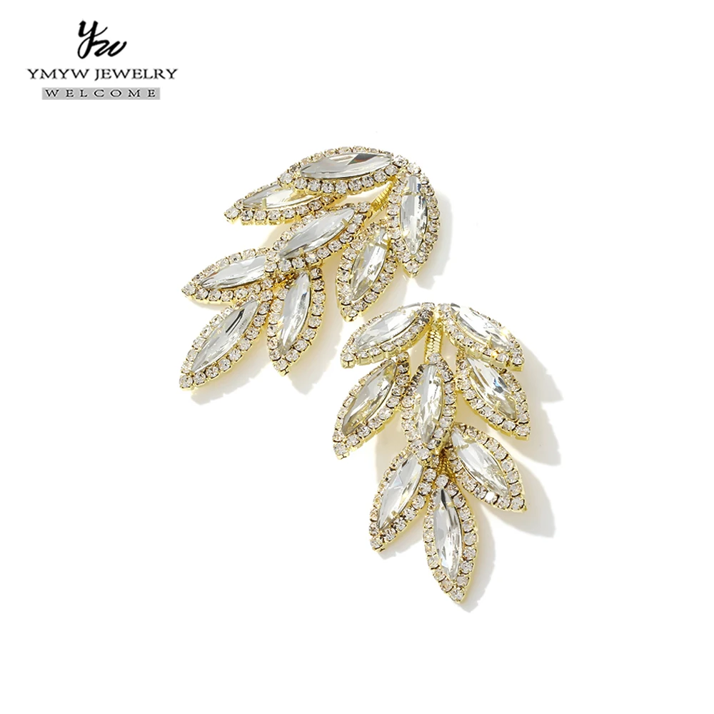 YMYW брендовые висячие серьги с кристаллами и листьями Роскошные блестящие медные