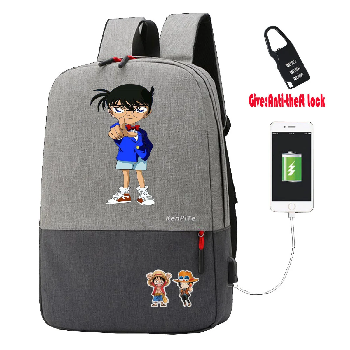 

anime Detective Conan Backpack UNISEX Anti-theft Laptop bag USB Charging Knapsack student book Bags teenagers Travel backpack