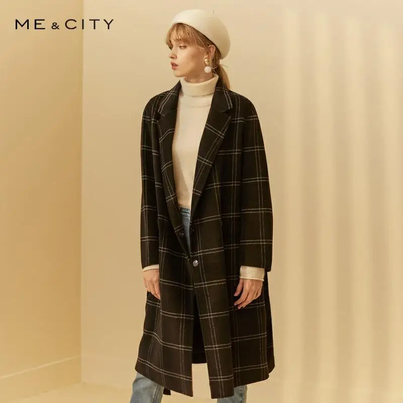 Me & city 2019 Женское шерстяное пальто верхняя одежда зимняя офисное в клетку Модное