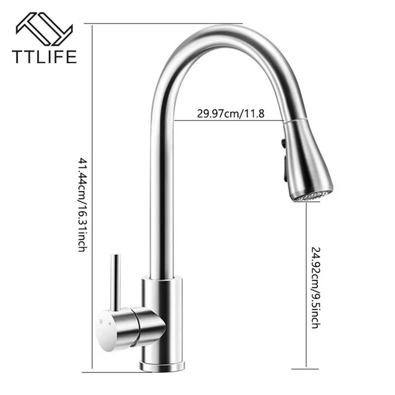 

TTLIFE Pull-Out Spout Faucet Extender Sink Tap 360 Degrees Rotating Kitchen Faucet with Two Buttons Kitchen Sink Accessories