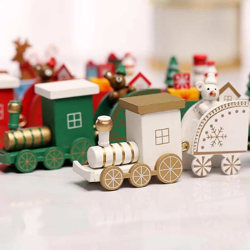 Christmas Decoration Four Small Trains Assembly Models Wooden Home Ornaments | Дом и сад