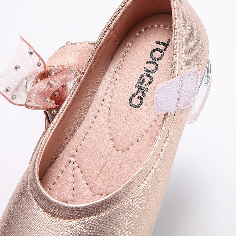 Весна 2020 Детская обувь принцессы с бантом из искусственной кожи на каблуке