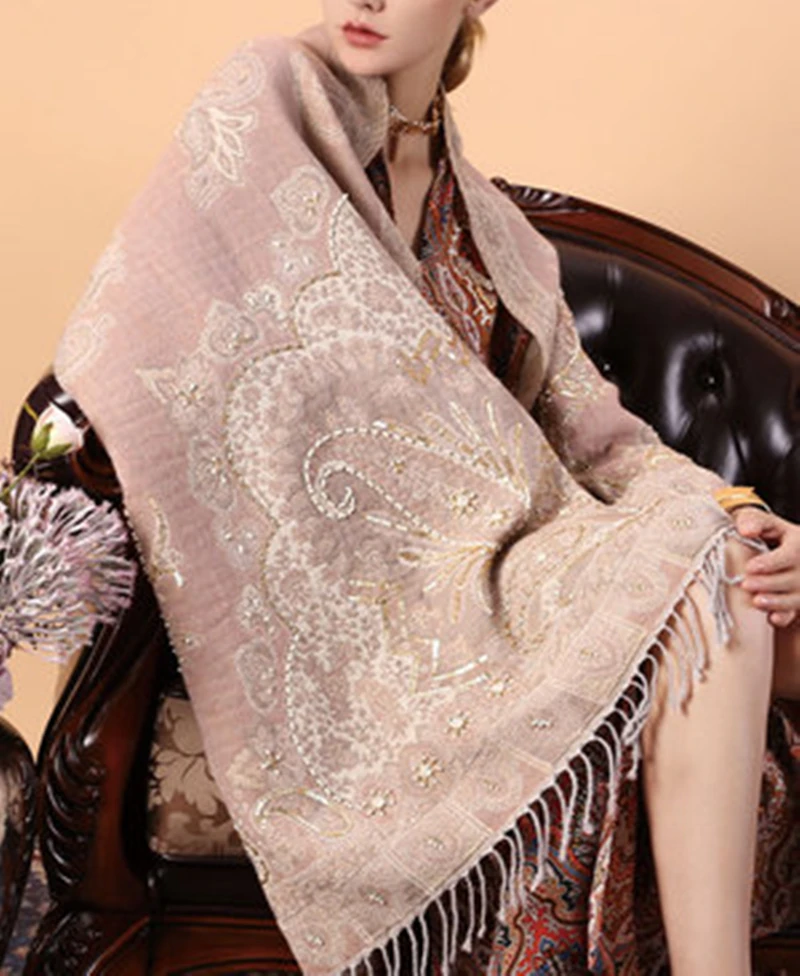 100% шерсть высококачественный шарф универсальный цвет шампанского утолщенный