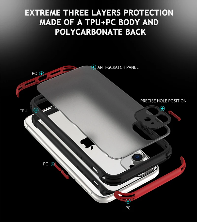 

Anti-fall Matte Case For iPhone 12 Pro Max Mini 11 Color Edge PC Hard Armor Slim Cover For iPhone 11 Pro Max XS XR X 8 7 Plus