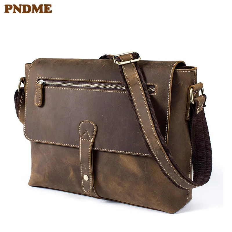 

Винтажные высококачественные мужские сумки-мессенджеры PNDME из воловьей кожи crazy horse Повседневная Уличная дорожная Повседневная сумка через...