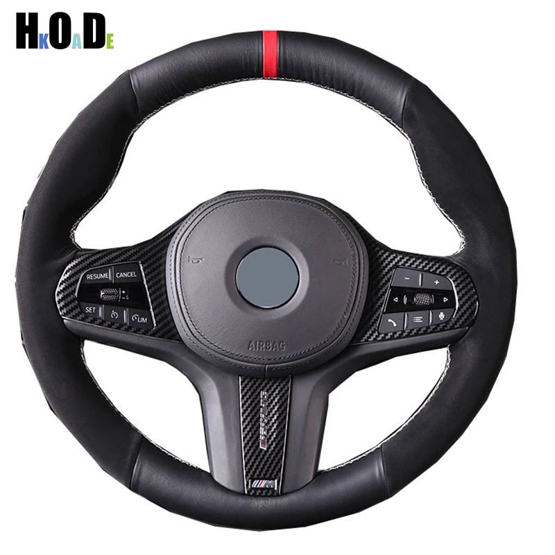 

DIY Steering Wheel Cover Black Suede Leather Hand-stitched Car Steering Wheel Cover for BMW 3 Series 2020