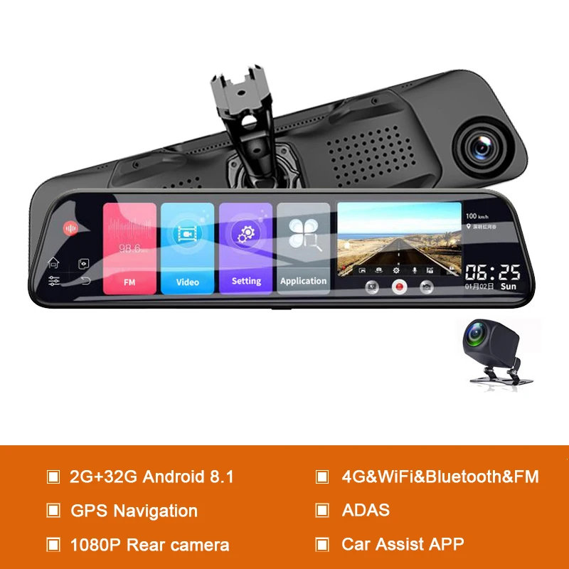 12 дюймов Android8.1 Автомобильный видеорегистратор 2G+ 32G gps Bluetooth навигация FHD 1080P+ 1080P зеркальный рекордер 4G Wifi ADAS Dash cam