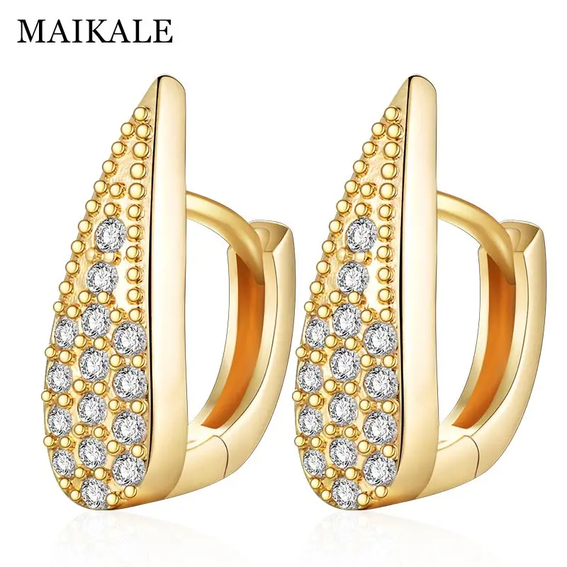 Gold MAIKALE, классические серьги-гвоздики, AAA, кубический цирконий, форма капли воды, золото, серебро, корейский цвет, серьги для женщин, подарок другу - Окраска металла: Gold