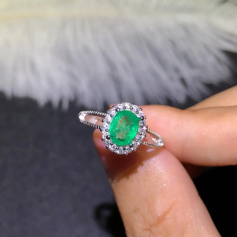 925 Серебряное инкрустированное кольцо с натуральным изумрудом мужское Размер 5 5*7