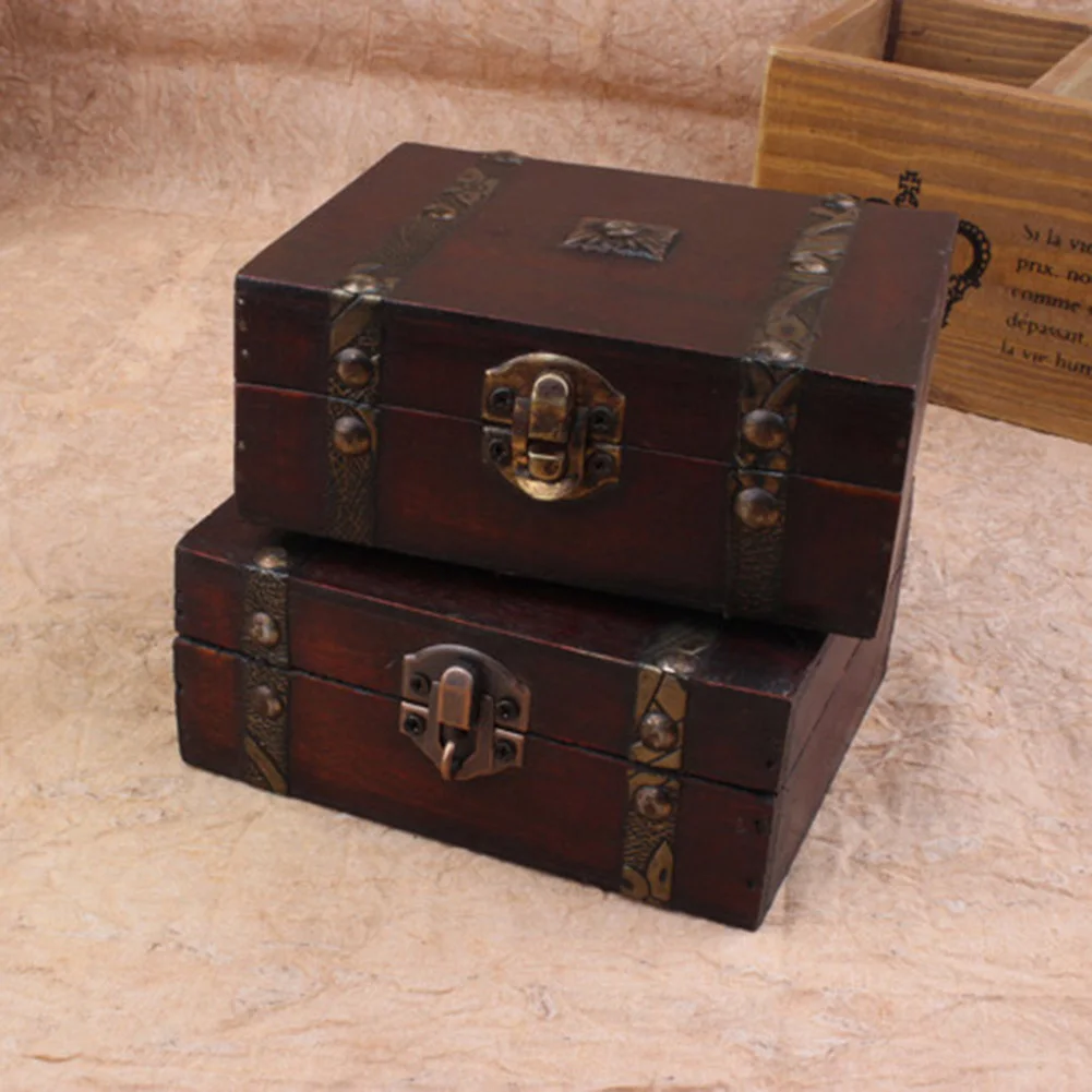 Retro Design Wooden Lock Catch Jewelry Gift Storage Box Container Sundries Organizer Large Capacity Jewelry Storage Case