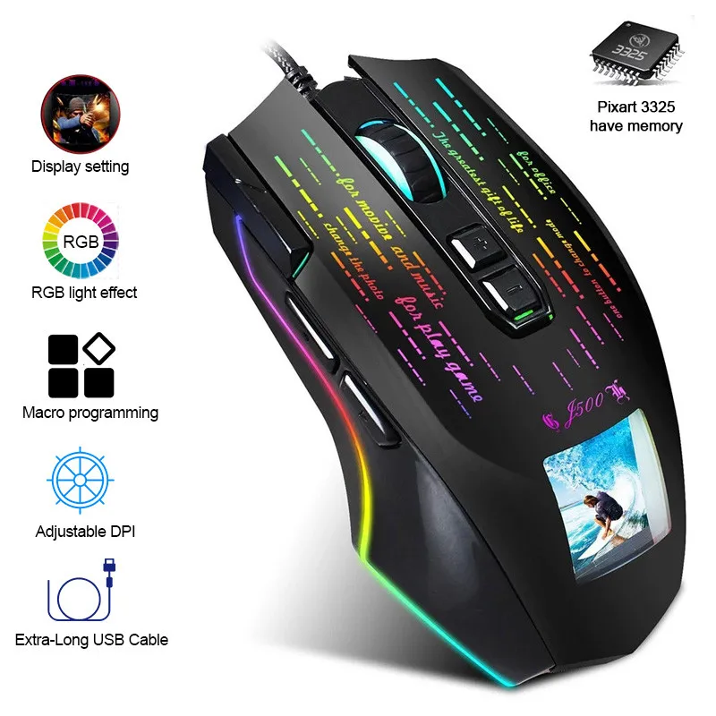 Игровая мышь J500 проводная оптическая сенсорная RGB-подсветка 10000 DPI 9