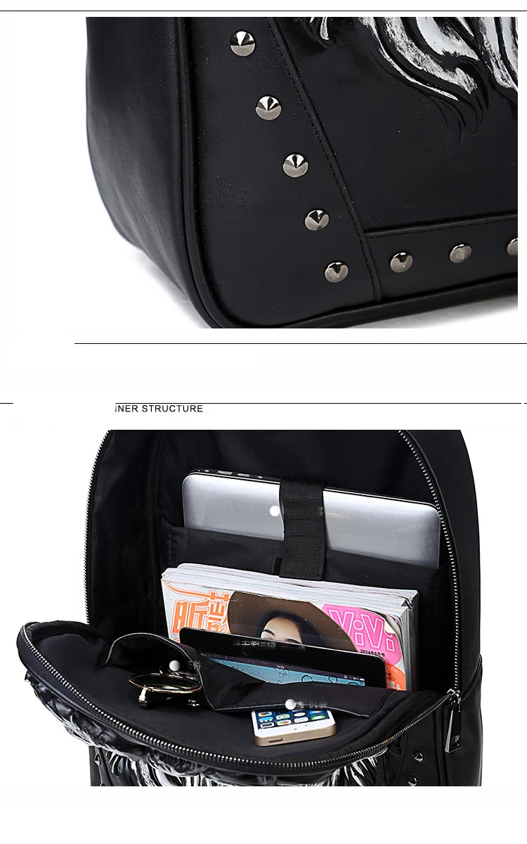 Новинка, уличный тренд, мужской рюкзак, 3D стерео, голова льва, сумка на плечо, черная кожа, Портативные компьютерные сумки, рюкзаки для путешествий