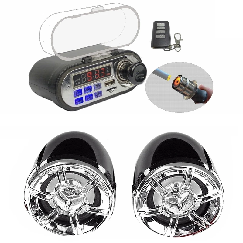 

Motorcycle o Sound System Stereo Speaker Waterproof Motorbike Scooter FM Radio Bluetooth USB TF MP3 Music Player Kit