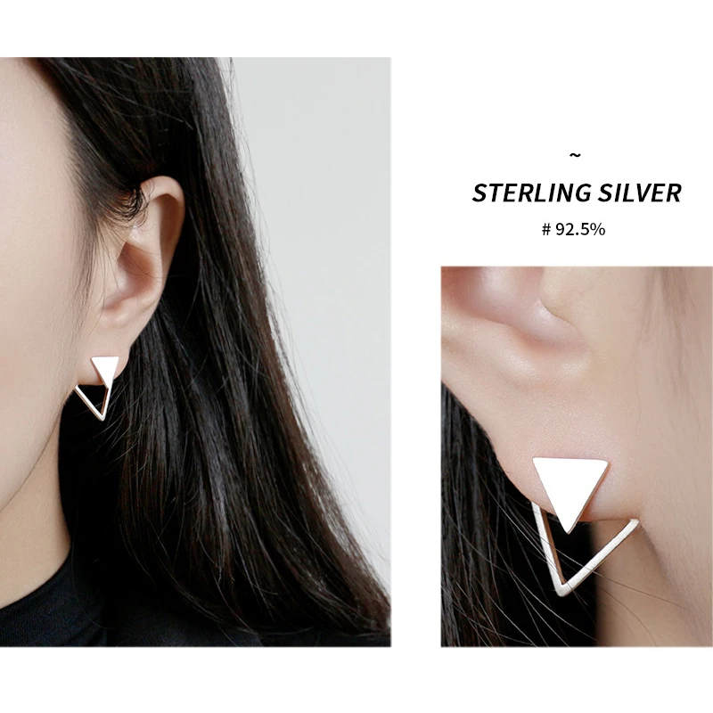 VIVILADY Triangle Geometric 925 Sterling Silver Women Stud Earrings Hollow Chic Piercing Delicate Girl Jewelry Brincos | Украшения и