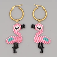 go2boho miyuki beaded earrings pink flamingo hanging earrings for women jewelry femme eardrop accessorie pendientes gift