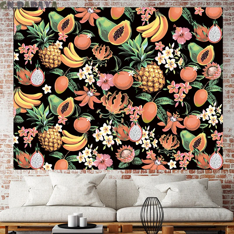 Гобелен с фруктами мандалой папайей декор в стиле бохо тропические растения