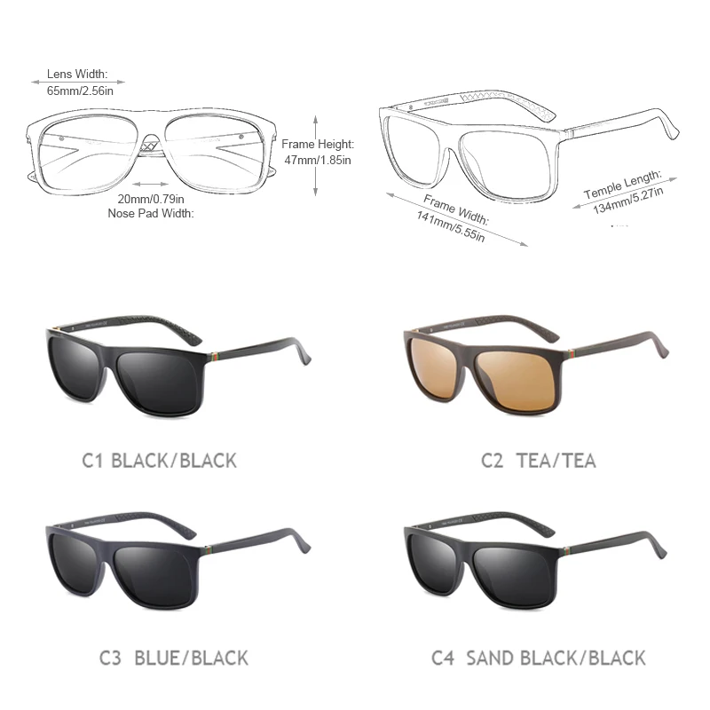 FUQIAN брендовые классические солнцезащитные очки Квадратные поляризованные