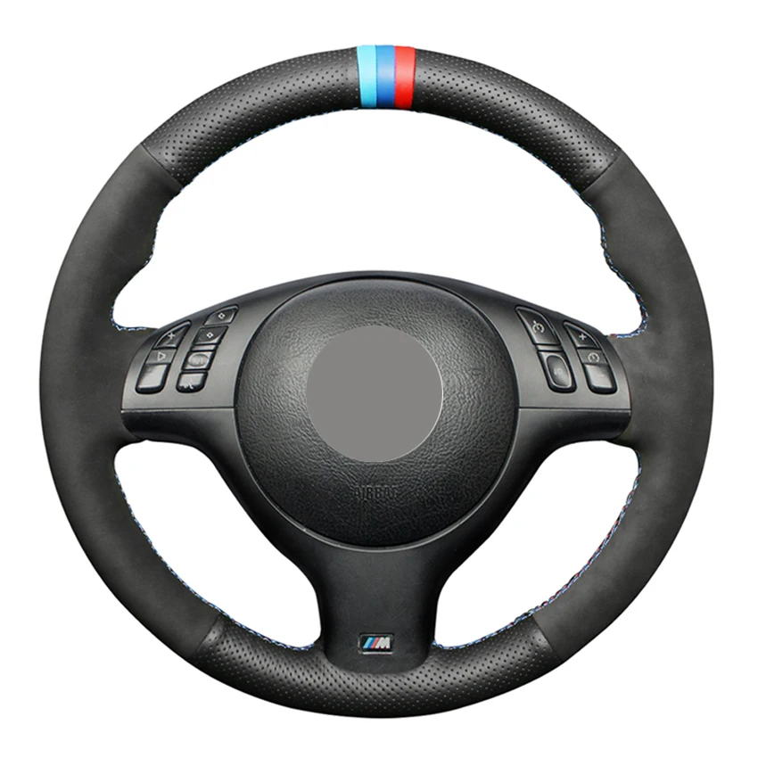 

Черная замша кожаный чехол рулевого колеса автомобиля для BMW M Sport 3 серии E46 330i 330Ci 5 серии E39 540i 525i 530i M3 M5 2000-2006