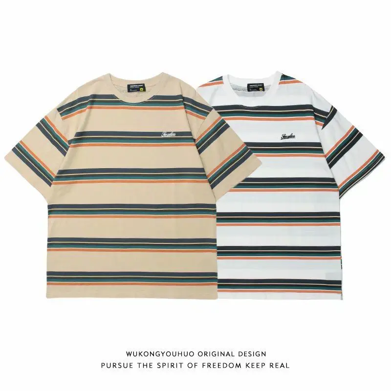 

Oversized Summer T Shirt Men Striped Short Sleeve O Neck Japanese Style Retro Vintage Casual Tees Streetwear Couple Clothing