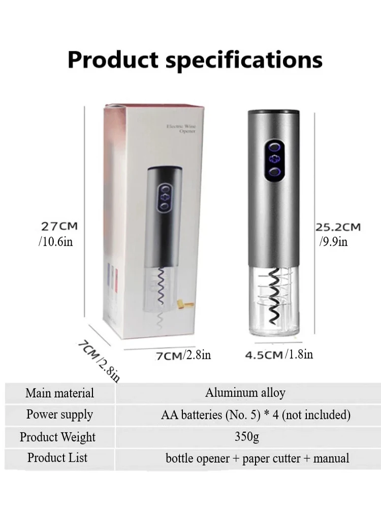

Automatic Wine Bottle Opener Portable Bottle Open Home Rechargeable Electric Wine Opener with Foil Cutter Kichen Accessories
