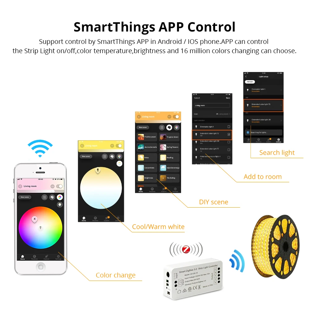 Zigbee 3,0 смарт-светильник RGB RGBW Светодиодная лента управления 12 В 12 в 24 в приложение управление Совместимо с echo Smartthings
