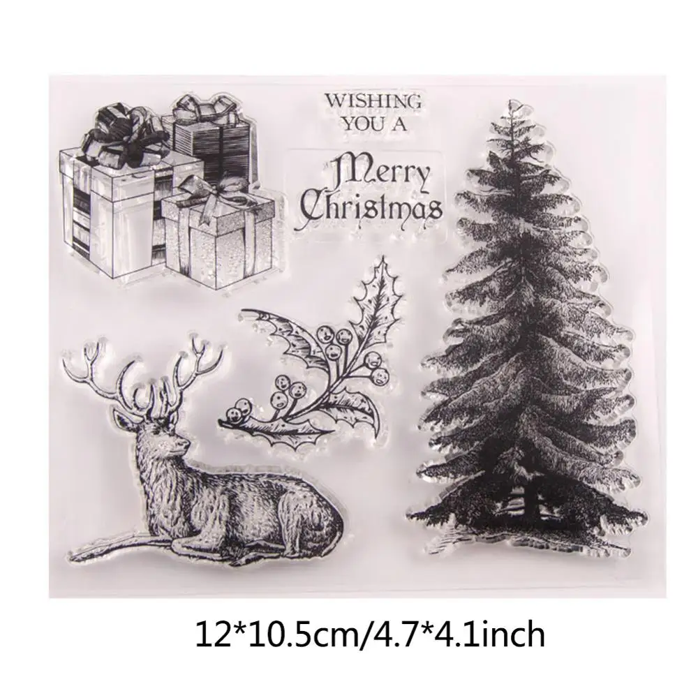tree stamp Рождественские штампы Санта-Клауса, дерево, ясный штамп, снежинка, олень, резиновые силиконовые штампы, печать для DIY, бумажные карточки для скрапбукинга - Цвет: tree stamp