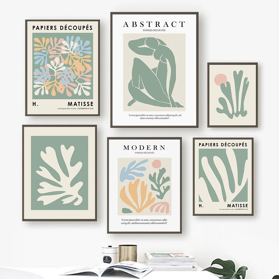 

Abstract Matisse Collection Green Botanica Leaves Line Poster Canvas Paintings Wall Art Print Picture for Living Room Home Decor