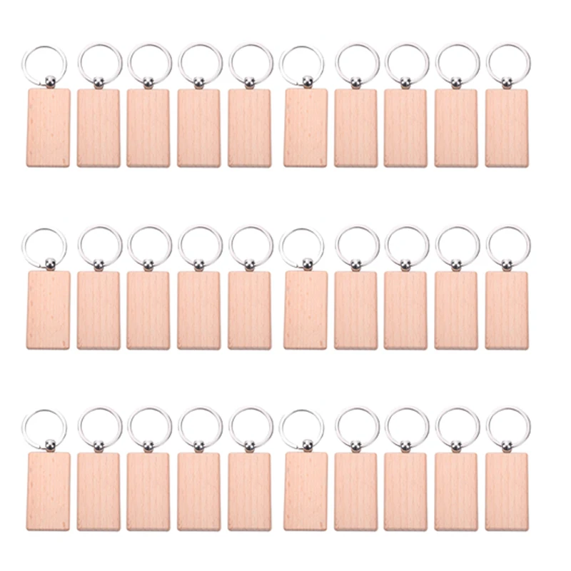 

30Pcs Blank Rectangle Wooden Key Chain Diy Wood Keychains Key Tags Can Engrave Diy Gifts