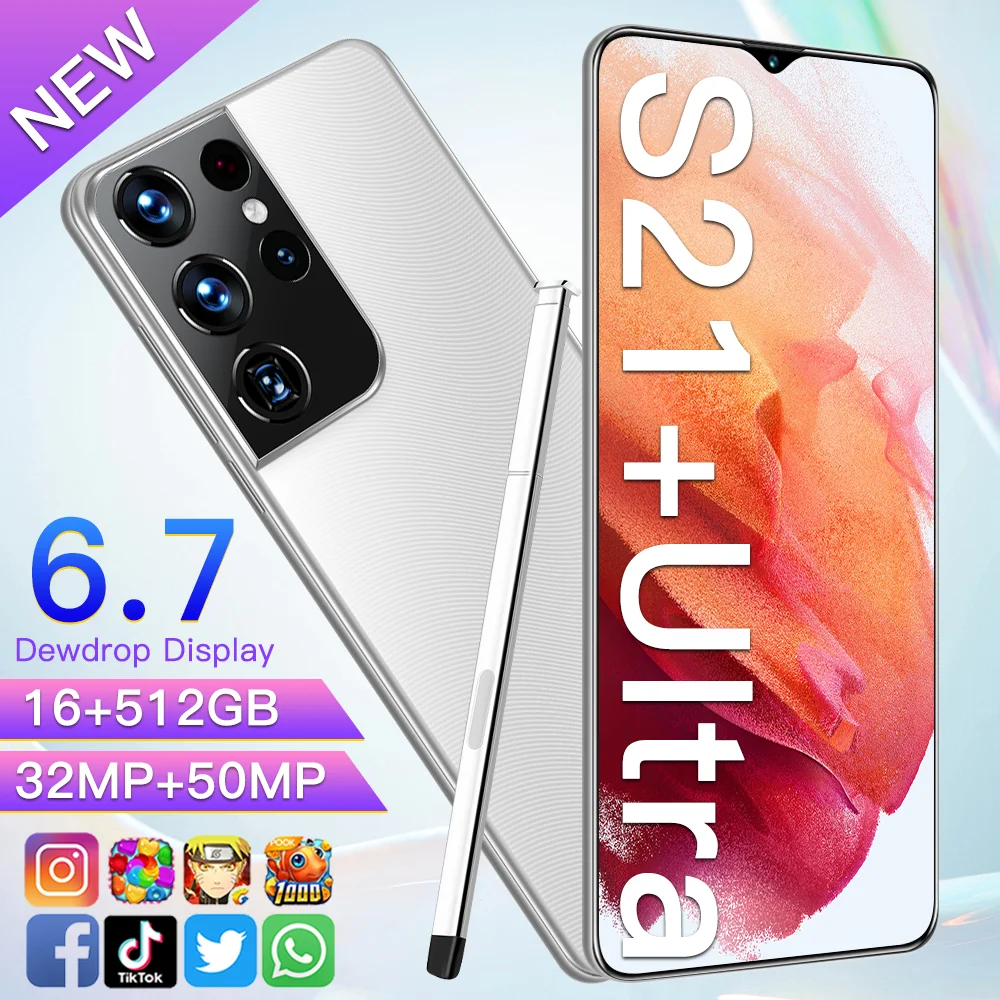 

New Arrival S21 Ultra Global Version Mobile Phone 6.7 Inch 16G 512G 6800mAh Snapdragon 888 32MP 50MP Camera Face ID Cellphone