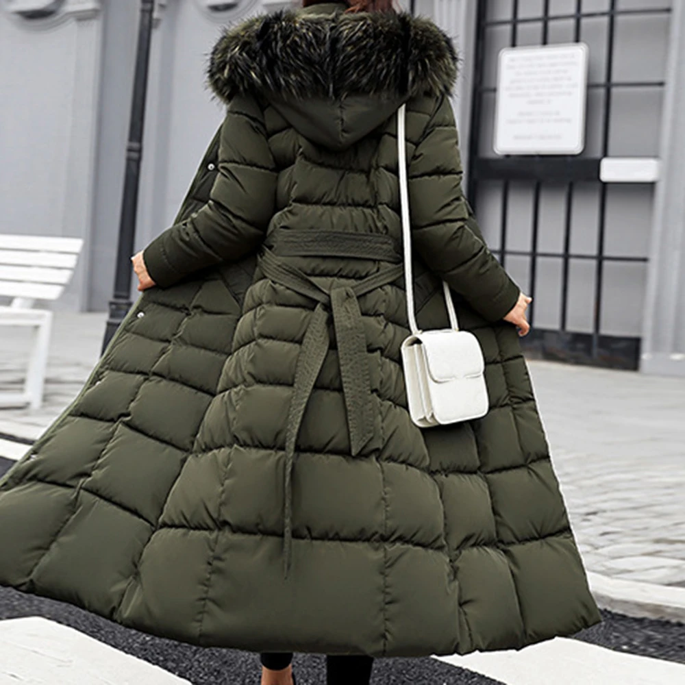

Women Warm Long Coats Sashes Parka Oversize 2020 New Fashion Ladies Winter Thick Jacket Down Snow Outwear Jackets