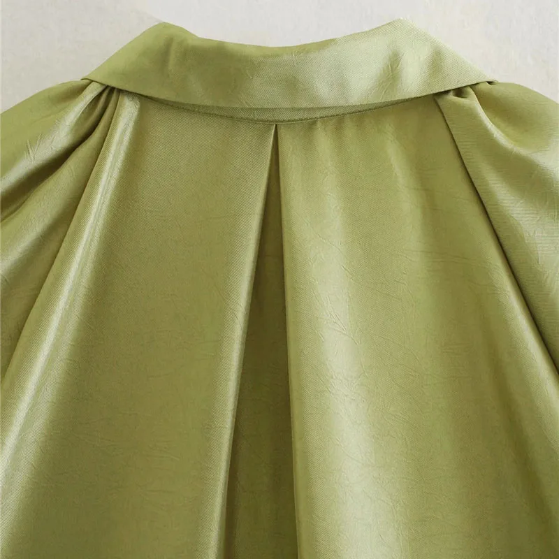 

Qeils Women Chic Fashion With Pockets Mini Dress Vintage Puff Sleeve Button-Up Solid Casual Female Dresses Vestidos Mujer