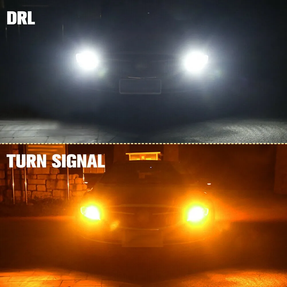 

T20 Car White Amber Turn Signal Light 1 Pair 12V 168-SMD 7440 CANBUS DRL